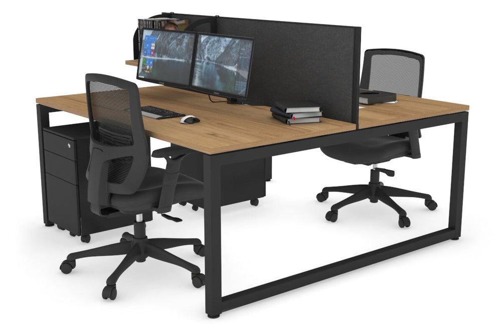 Quadro Loop Legs 2 Person Office Workstation [1400L x 800W with Cable Scallop]-black leg salvage oak moody charcoal (500H x 1400W)