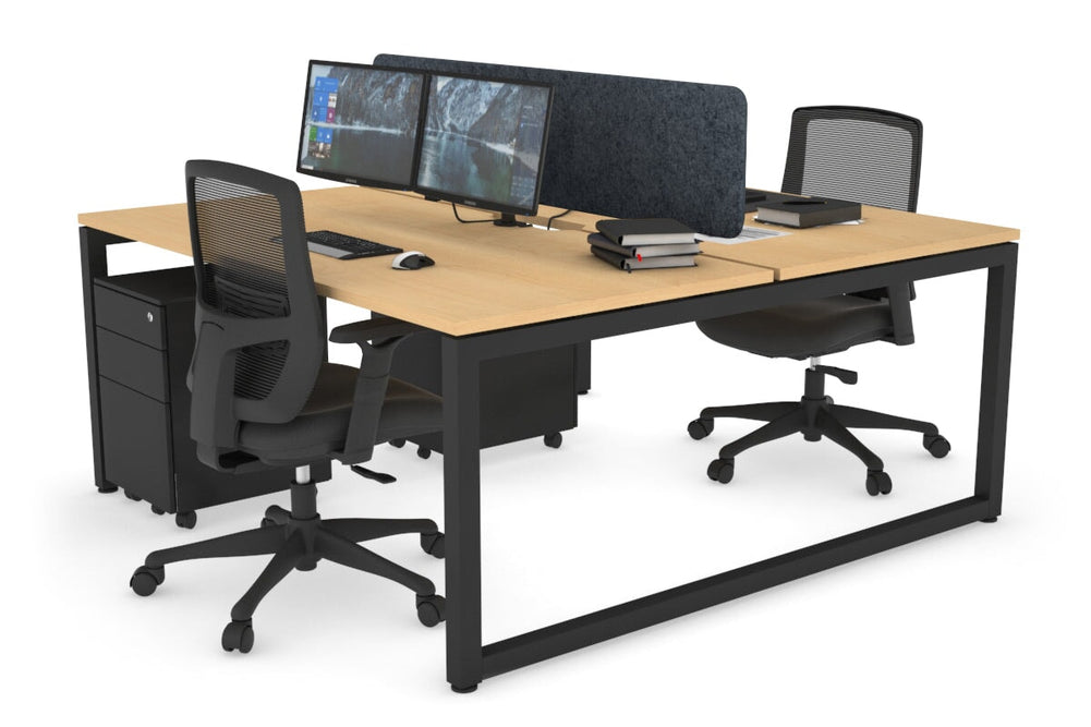 Quadro Loop Legs 2 Person Office Workstation [1400L x 800W with Cable Scallop]-black leg maple dark grey acoustic panel (400H x 1200W)