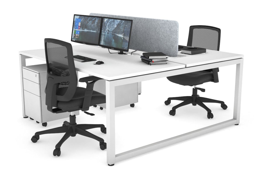 Quadro Loop Legs 2 Person Office Workstation [1400L x 800W with Cable Scallop]-white leg white light grey acoustic panel (400H x 1200W)