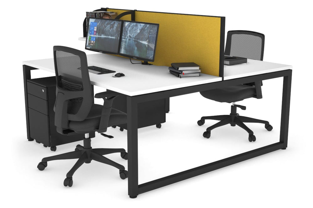 Quadro Loop Legs 2 Person Office Workstation [1400L x 800W with Cable Scallop]-black leg white mustard yellow (500H x 1400W)