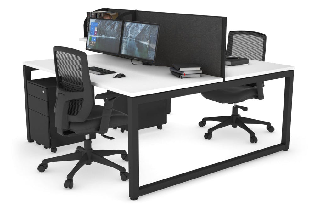 Quadro Loop Legs 2 Person Office Workstation [1400L x 800W with Cable Scallop]-black leg white moody charcoal (500H x 1400W)