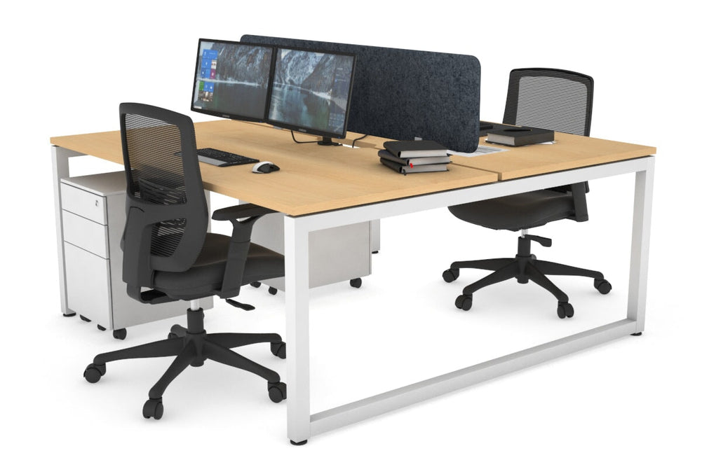 Quadro Loop Legs 2 Person Office Workstation [1400L x 800W with Cable Scallop]-white leg maple dark grey acoustic panel (400H x 1200W)