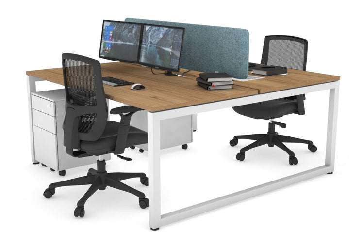 Quadro Loop Leg 2 Person Office Workstations [1400L x 800W with Cable Scallop] Jasonl white leg salvage oak blue echo panel (400H x 1200W)