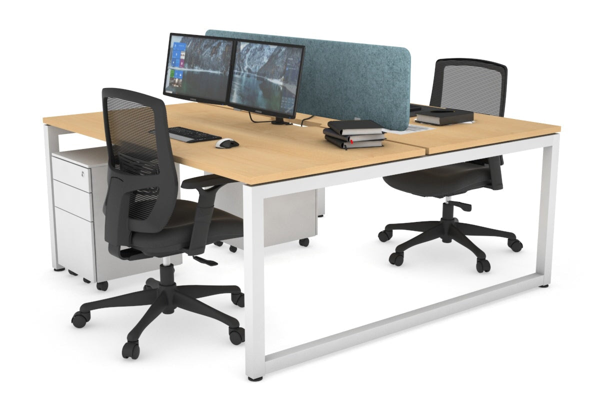 Quadro Loop Leg 2 Person Office Workstations [1400L x 800W with Cable Scallop] Jasonl white leg maple blue echo panel (400H x 1200W)