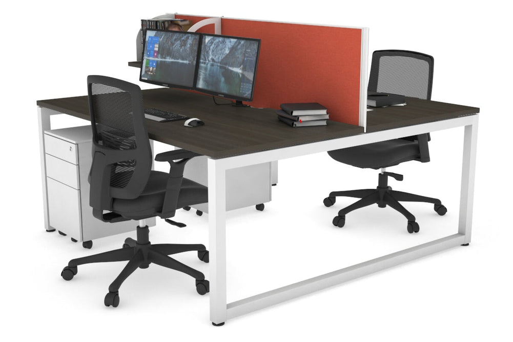Quadro Loop Legs 2 Person Office Workstation [1400L x 800W with Cable Scallop]-white leg dark oak orange squash (500H x 1400W)
