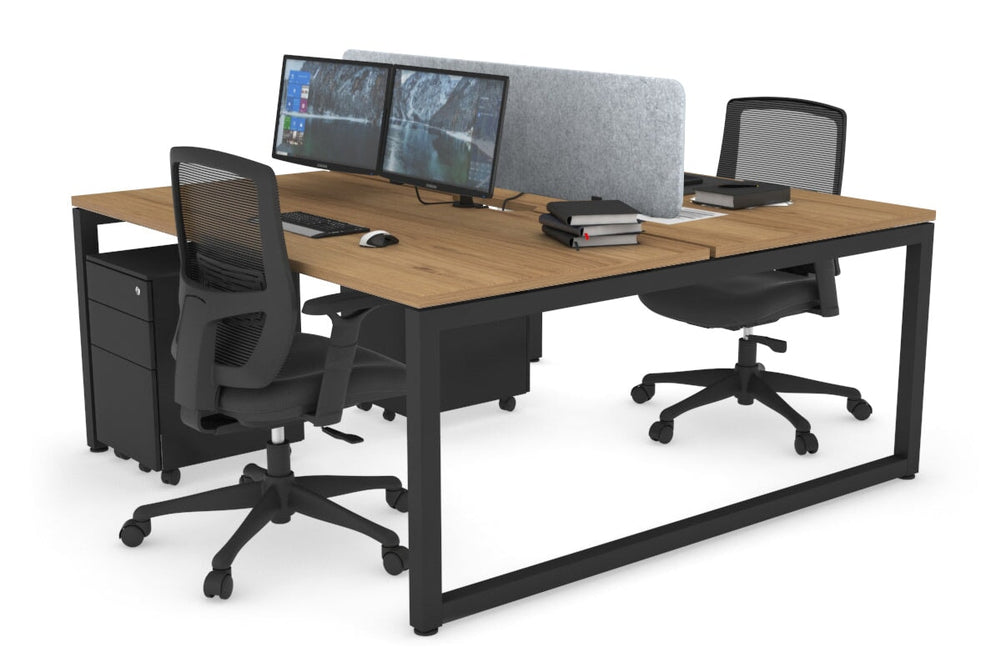 Quadro Loop Legs 2 Person Office Workstation [1400L x 800W with Cable Scallop]-black leg salvage oak light grey acoustic panel (400H x 1200W)