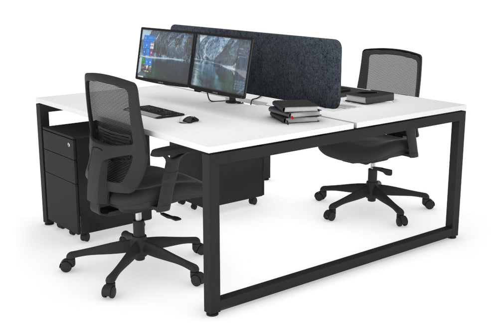 Quadro Loop Legs 2 Person Office Workstation [1400L x 800W with Cable Scallop]-black leg white dark grey acoustic panel (400H x 1200W)