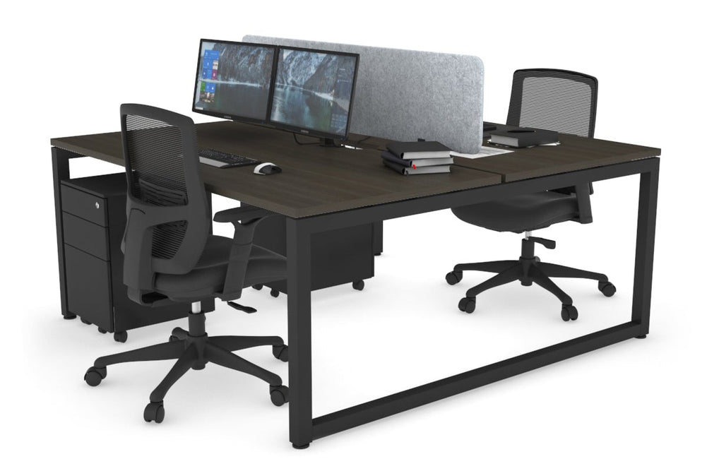 Quadro Loop Legs 2 Person Office Workstation [1400L x 800W with Cable Scallop]-black leg dark oak light grey acoustic panel (400H x 1200W)