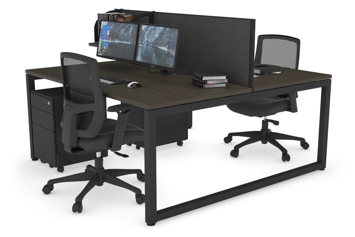Quadro Loop Leg 2 Person Office Workstations [1400L x 800W with Cable Scallop] Jasonl black leg dark oak moody charcoal (500H x 1400W)