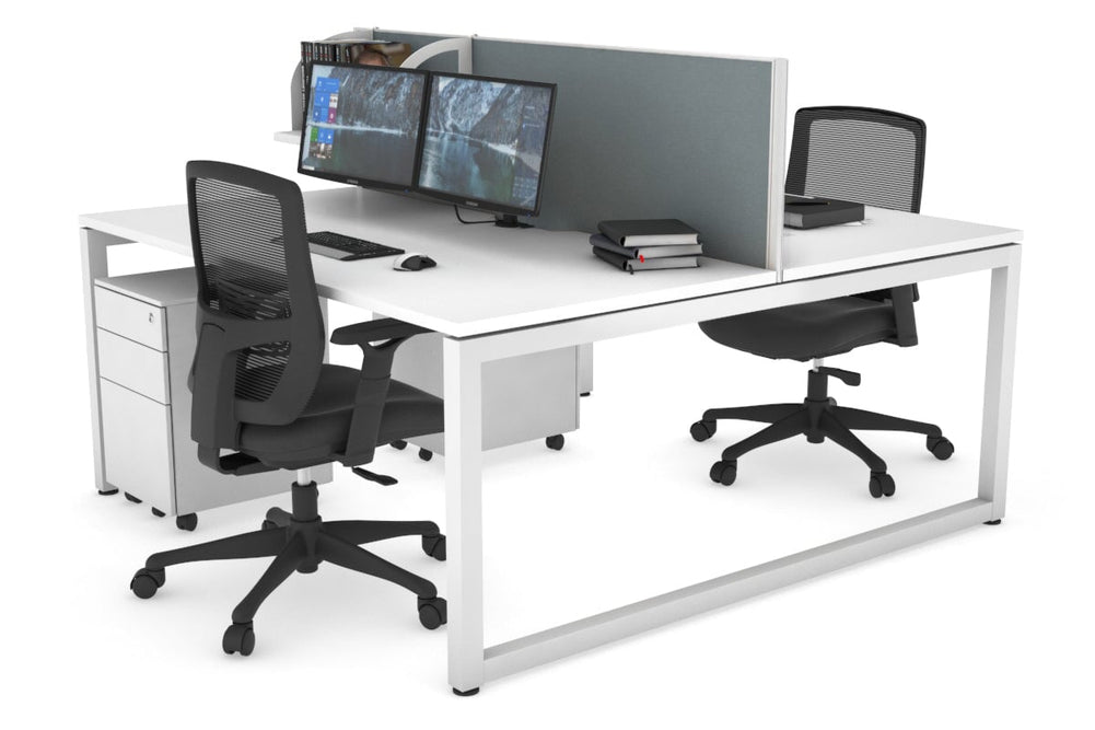 Quadro Loop Legs 2 Person Office Workstation [1400L x 800W with Cable Scallop]-white leg white cool grey (500H x 1400W)