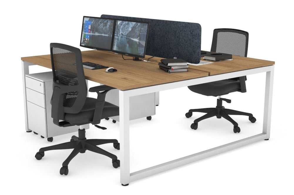 Quadro Loop Legs 2 Person Office Workstation [1400L x 800W with Cable Scallop]-white leg salvage oak dark grey acoustic panel (400H x 1200W)