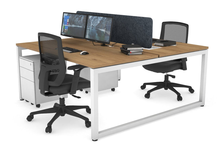 Quadro Loop Leg 2 Person Office Workstations [1400L x 800W with Cable Scallop] Jasonl white leg salvage oak dark grey echo panel (400H x 1200W)