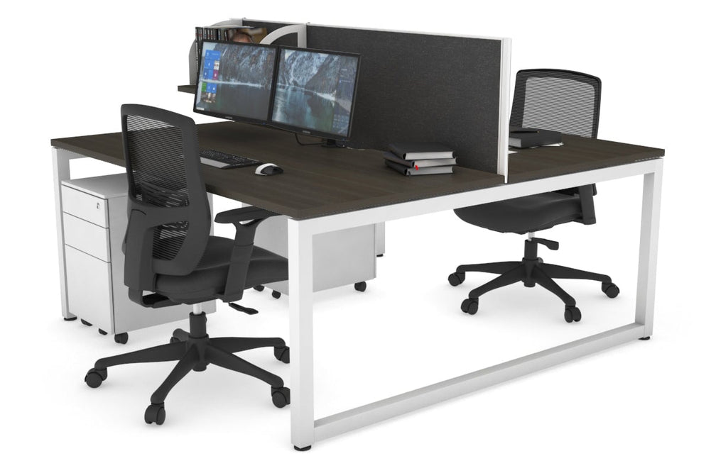 Quadro Loop Legs 2 Person Office Workstation [1400L x 800W with Cable Scallop]-white leg dark oak moody charcoal (500H x 1400W)