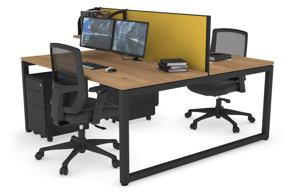 Quadro Loop Legs 2 Person Office Workstation [1400L x 800W with Cable Scallop]-black leg salvage oak mustard yellow (500H x 1400W)