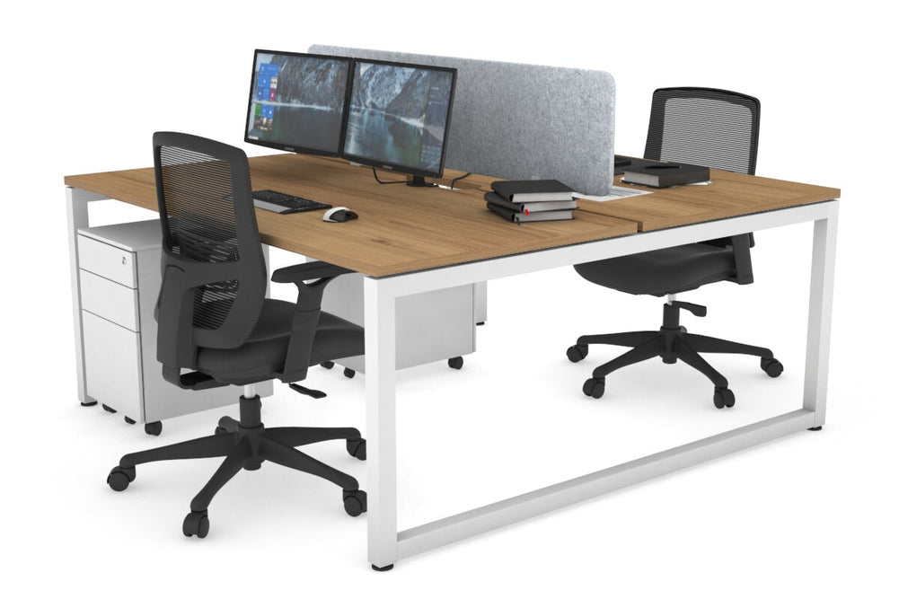 Quadro Loop Legs 2 Person Office Workstation [1400L x 800W with Cable Scallop]-white leg salvage oak light grey acoustic panel (400H x 1200W)