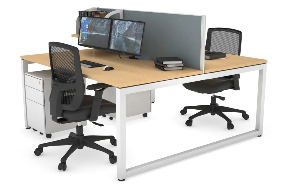 Quadro Loop Legs 2 Person Office Workstation [1400L x 800W with Cable Scallop]-white leg maple cool grey (500H x 1400W)