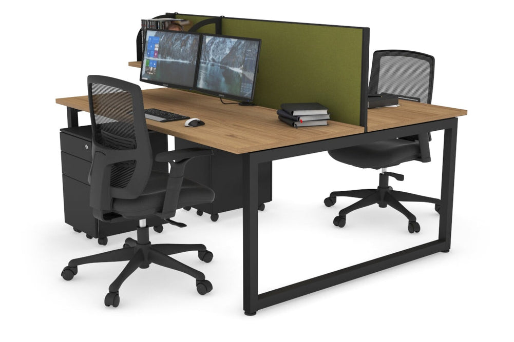 Quadro Loop Legs 2 Person Office Workstation [1600L x 700W]-black leg salvage oak green moss (500H x 1600W)