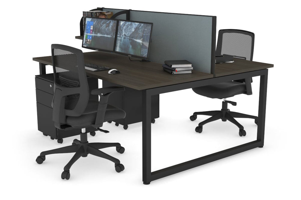 Quadro Loop Legs 2 Person Office Workstation [1600L x 700W]-black leg dark oak cool grey (500H x 1600W)