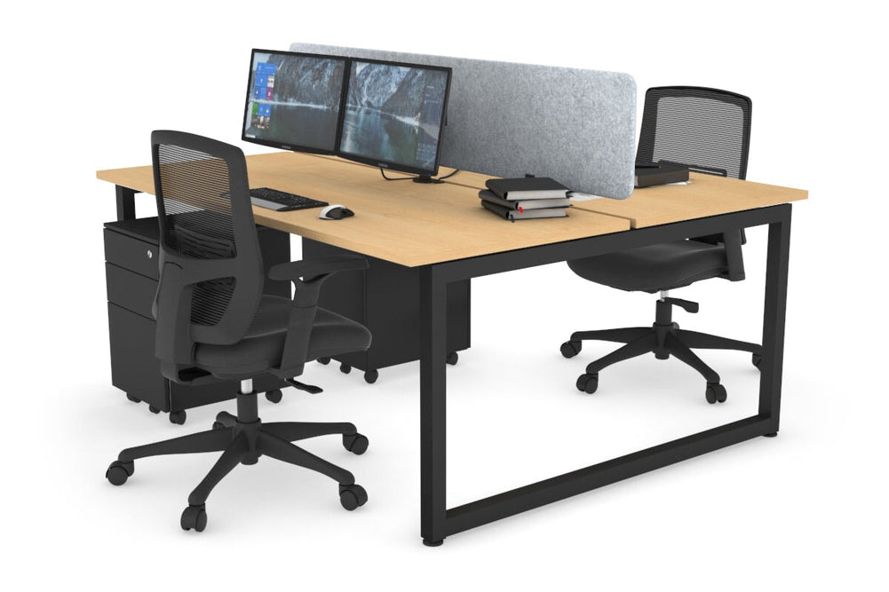 Quadro Loop Legs 2 Person Office Workstation [1600L x 700W]-black leg maple light grey acoustic panel (400H x 1600W)