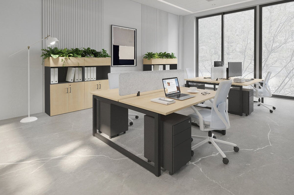 Quadro Loop Legs 2 Person Office Workstation [1600L x 700W]-black leg dark oak moody charcoal (500H x 1600W)