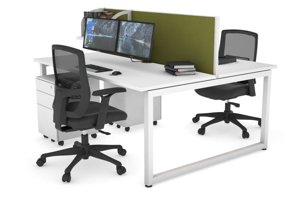 Quadro Loop Legs 2 Person Office Workstation [1600L x 700W]-white leg white green moss (500H x 1600W)