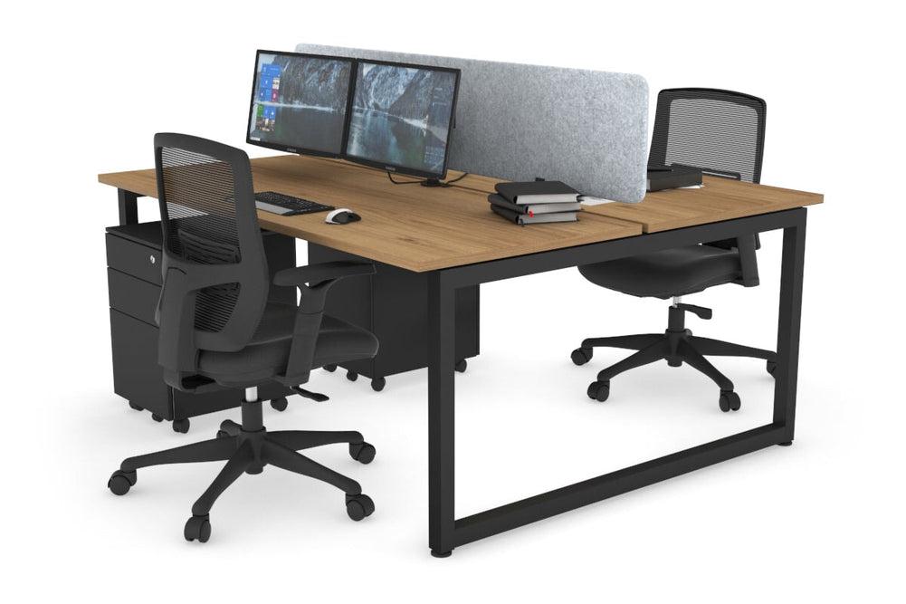Quadro Loop Legs 2 Person Office Workstation [1600L x 700W]-black leg salvage oak light grey acoustic panel (400H x 1600W)