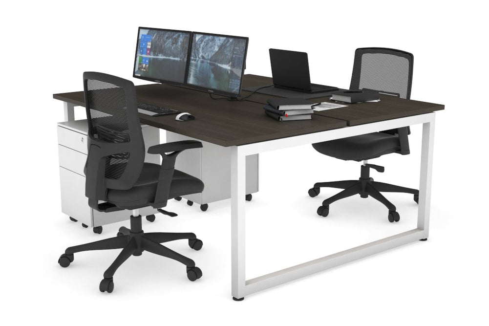 Quadro Loop Legs 2 Person Office Workstation [1600L x 700W]-white leg dark oak none