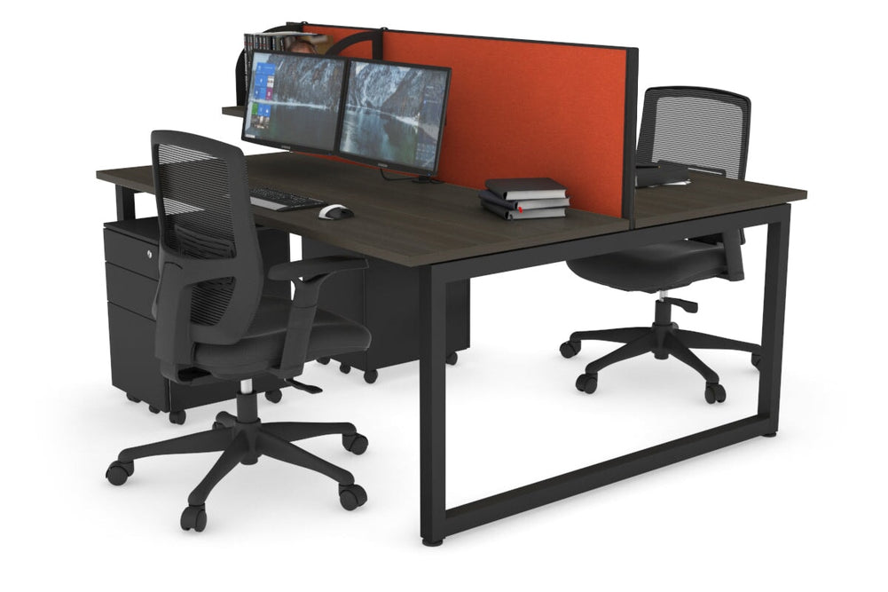 Quadro Loop Legs 2 Person Office Workstation [1600L x 700W]-black leg dark oak orange squash (500H x 1600W)