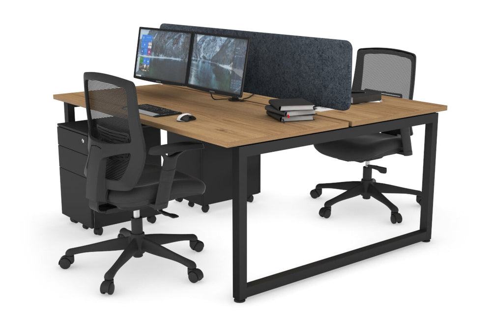 Quadro Loop Legs 2 Person Office Workstation [1600L x 700W]-black leg salvage oak dark grey acoustic panel (400H x 1600W)