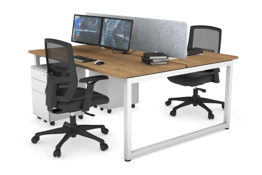 Quadro Loop Legs 2 Person Office Workstation [1600L x 700W]-white leg salvage oak light grey acoustic panel (400H x 1600W)