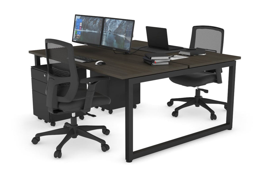 Quadro Loop Legs 2 Person Office Workstation [1600L x 700W]-black leg dark oak none