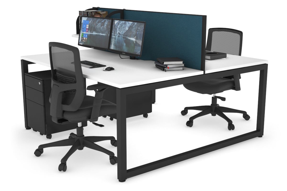 Quadro Loop Legs 2 Person Office Workstation [1600L x 800W with Cable Scallop]-black leg white deep blue (500H x 1600W)
