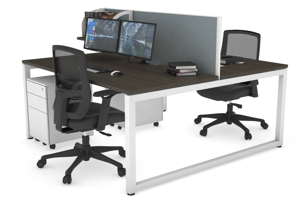 Quadro Loop Legs 2 Person Office Workstation [1600L x 800W with Cable Scallop]-white leg dark oak cool grey (500H x 1600W)