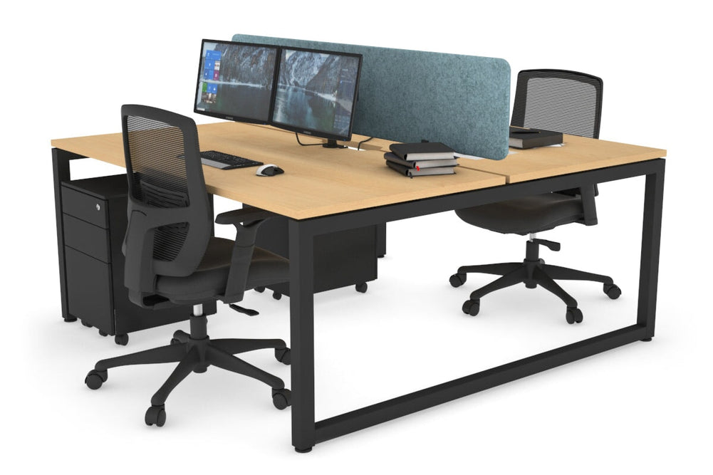 Quadro Loop Legs 2 Person Office Workstation [1600L x 800W with Cable Scallop]-black leg maple blue acoustic panel (400H x 1600W)