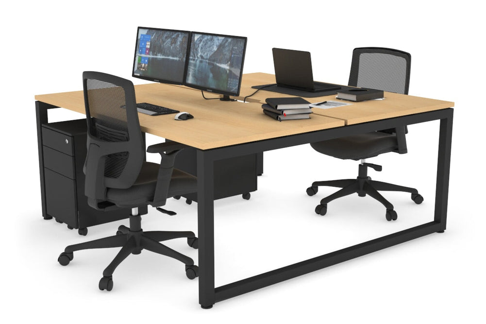 Quadro Loop Legs 2 Person Office Workstation [1600L x 800W with Cable Scallop]-black leg maple none