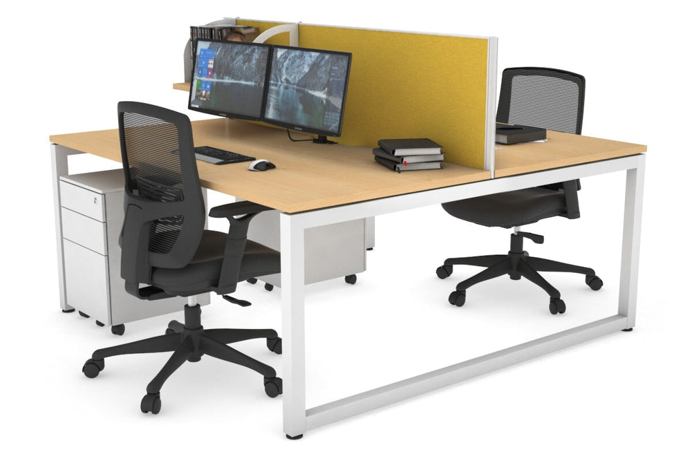 Quadro Loop Legs 2 Person Office Workstation [1600L x 800W with Cable Scallop]-white leg maple mustard yellow (500H x 1600W)