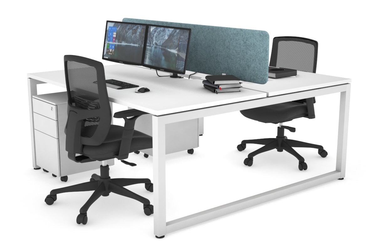 Quadro Loop Leg 2 Person Office Workstations [1600L x 800W with Cable Scallop] Jasonl white leg white blue echo panel (400H x 1600W)