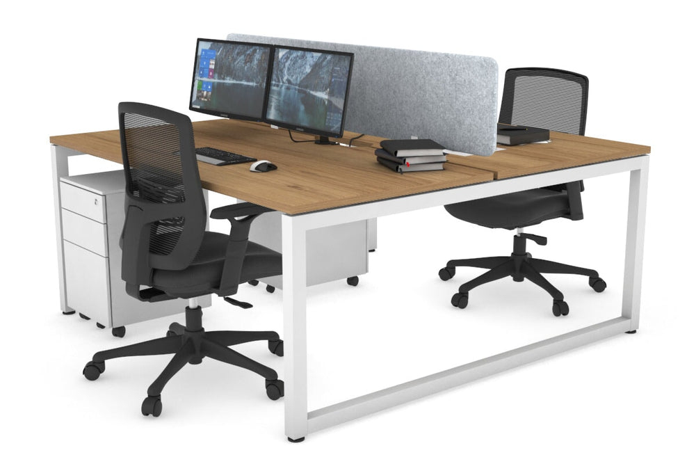 Quadro Loop Legs 2 Person Office Workstation [1600L x 800W with Cable Scallop]-white leg salvage oak light grey acoustic panel (400H x 1600W)