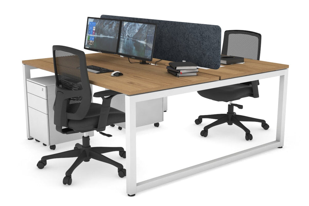 Quadro Loop Legs 2 Person Office Workstation [1600L x 800W with Cable Scallop]-white leg salvage oak dark grey acoustic panel (400H x 1600W)