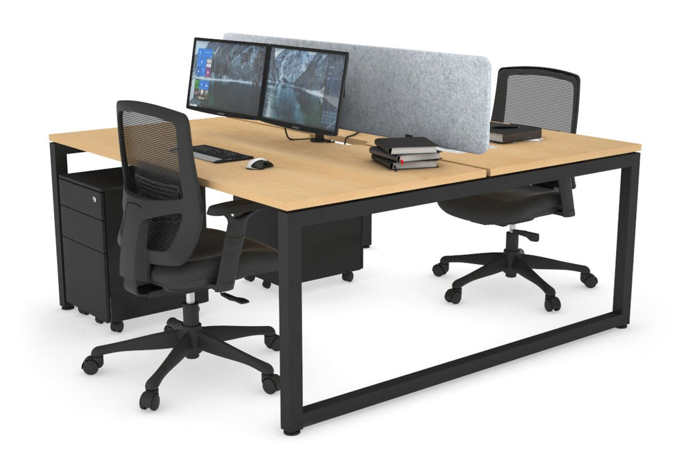 Quadro Loop Legs 2 Person Office Workstation [1600L x 800W with Cable Scallop]-black leg maple light grey acoustic panel (400H x 1600W)
