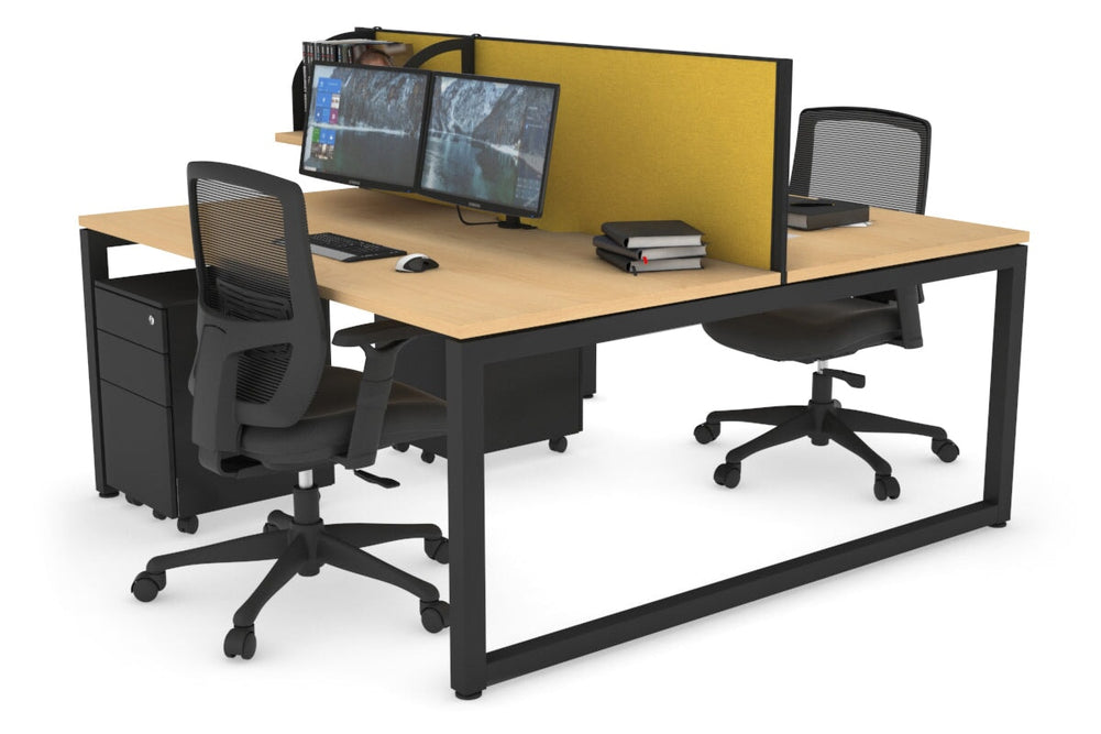 Quadro Loop Legs 2 Person Office Workstation [1600L x 800W with Cable Scallop]-black leg maple mustard yellow (500H x 1600W)