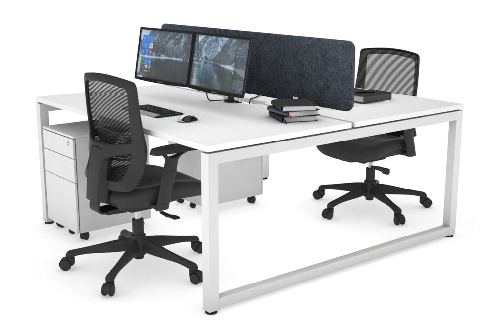 Quadro Loop Legs 2 Person Office Workstation [1600L x 800W with Cable Scallop]-white leg white dark grey acoustic panel (400H x 1600W)