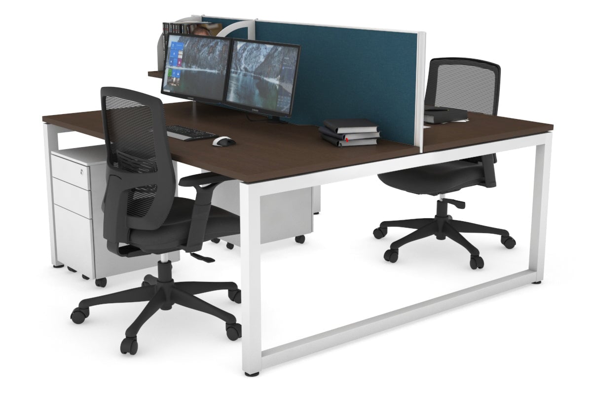 Quadro Loop Leg 2 Person Office Workstations [1600L x 800W with Cable Scallop] Jasonl white leg wenge deep blue (500H x 1600W)