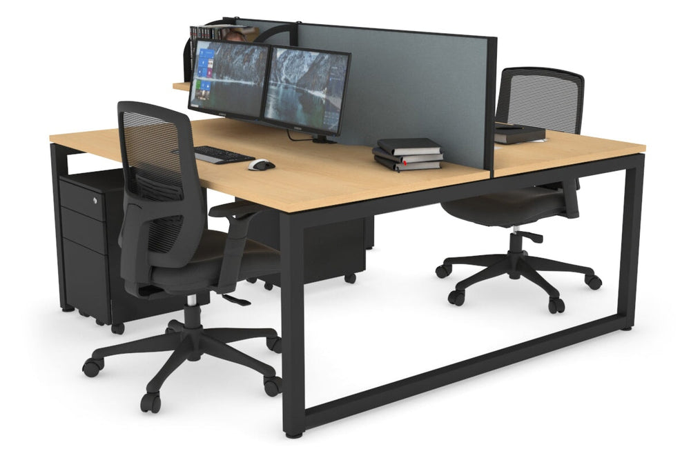 Quadro Loop Legs 2 Person Office Workstation [1600L x 800W with Cable Scallop]-black leg maple cool grey (500H x 1600W)