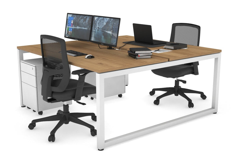 Quadro Loop Legs 2 Person Office Workstation [1600L x 800W with Cable Scallop]-white leg salvage oak none