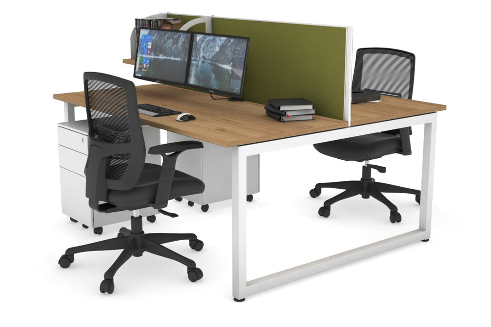 Quadro Loop Legs 2 Person Office Workstation [1800L x 700W]-white leg salvage oak green moss (500H x 1800W)