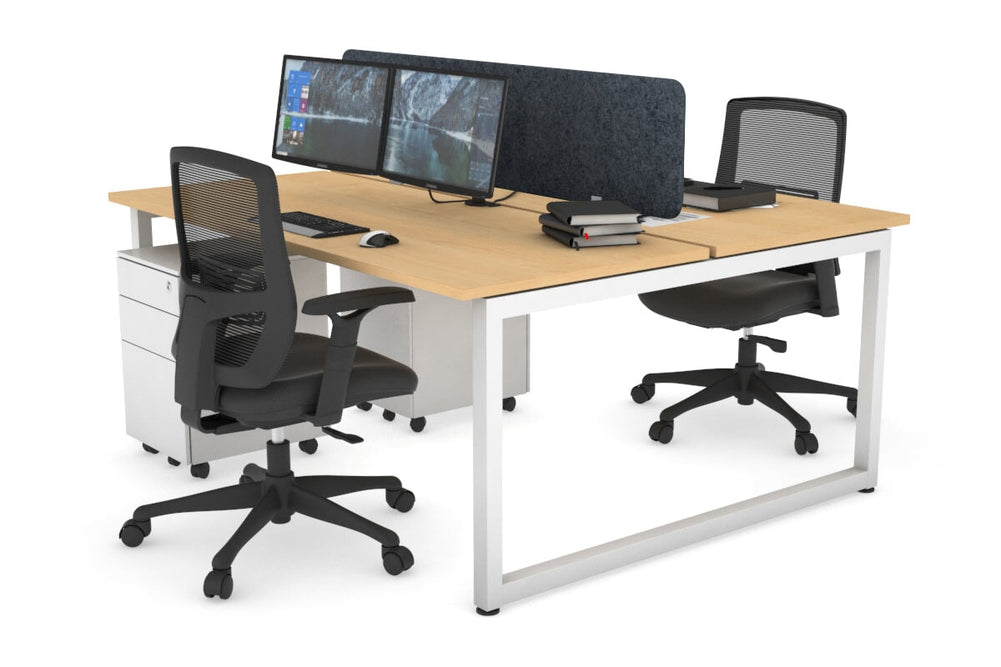 Quadro Loop Legs 2 Person Office Workstation [1800L x 700W]-white leg maple dark grey acoustic panel (400H x 1600W)