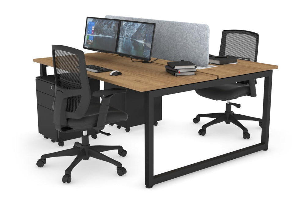 Quadro Loop Legs 2 Person Office Workstation [1800L x 700W]-black leg salvage oak light grey acoustic panel (400H x 1600W)