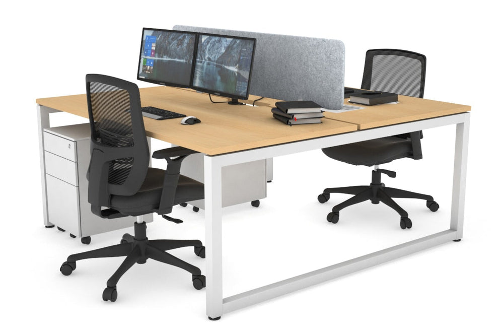 Quadro Loop Legs 2 Person Office Workstation [1800L x 800W with Cable Scallop]-white leg maple light grey acoustic panel (400H x 1600W)