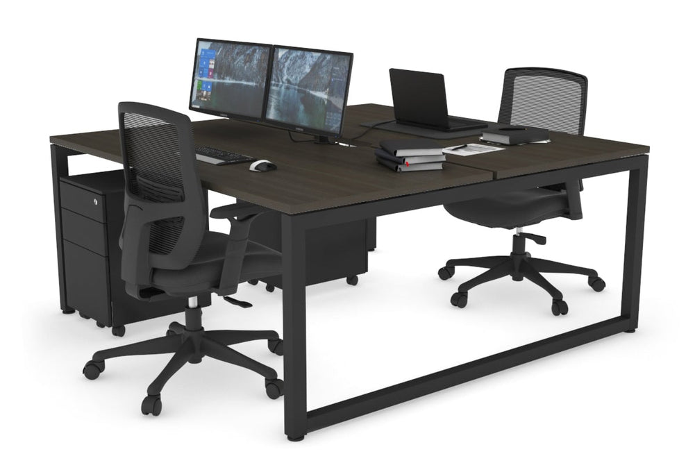 Quadro Loop Legs 2 Person Office Workstation [1800L x 800W with Cable Scallop]-black leg dark oak none